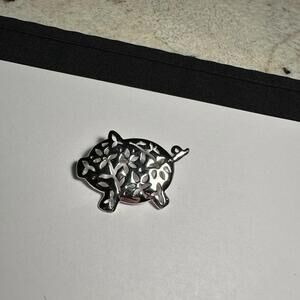 Signed Danecraft Pig Piggy Brooch Pin Silver Tone Metal